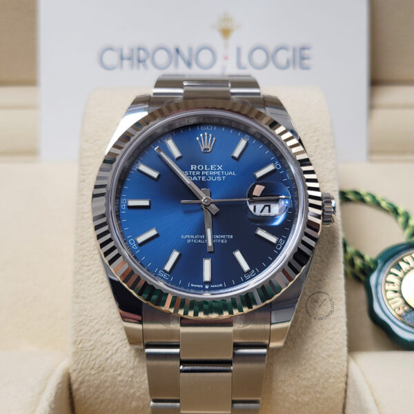 Rolex Datejust 41 Steel & White Gold 126334 Blue Index Oyster Chronologie