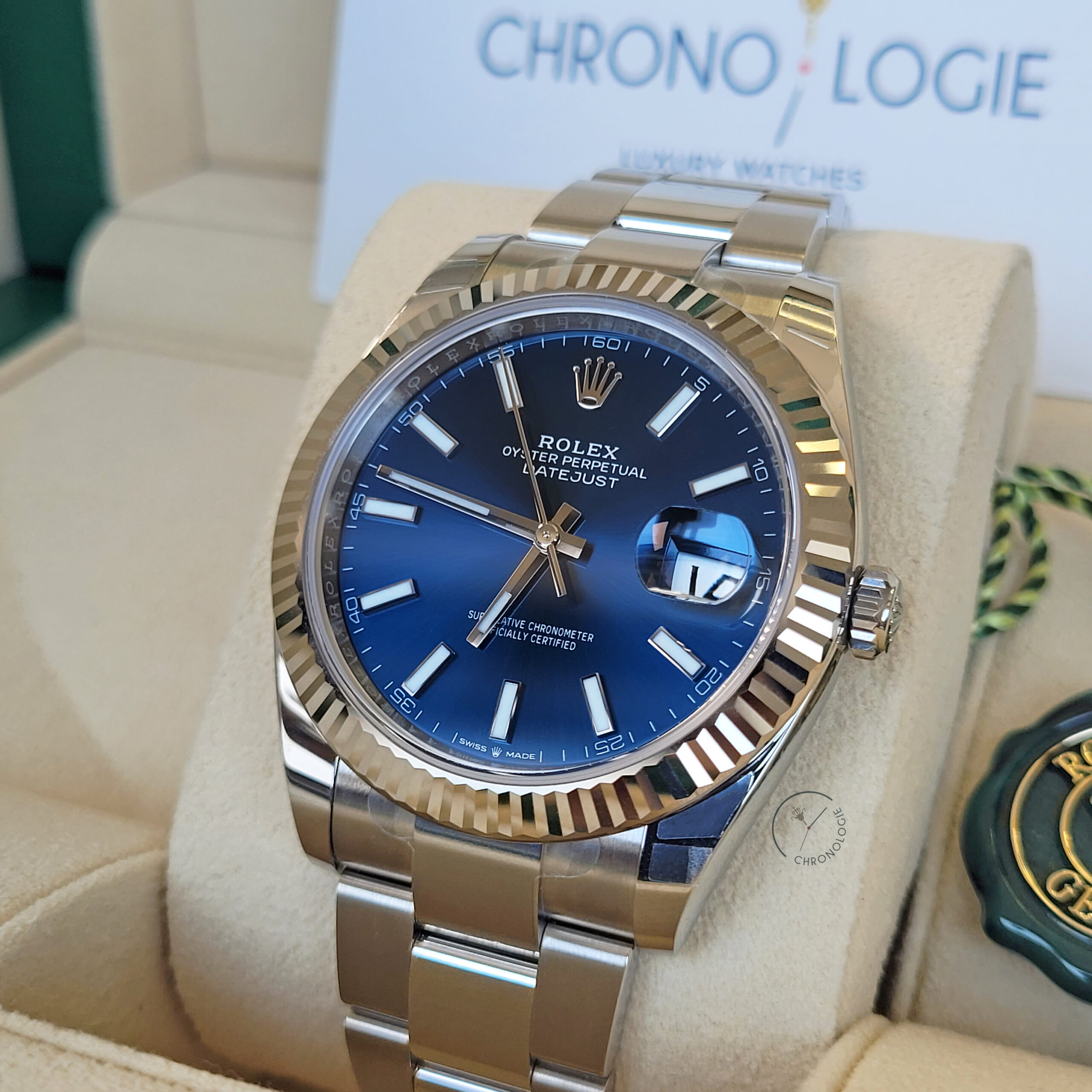 Rolex Datejust 41 Steel White Gold 126334 Blue Index Oyster