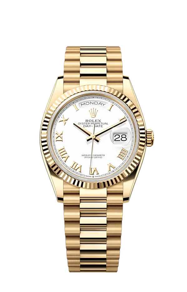 Rolex Day-Date 36 Yellow Gold 128238 White Roman President Chronologie Rolex Day-Date 36 Yellow Gold 128238 White Roman President Chronologie