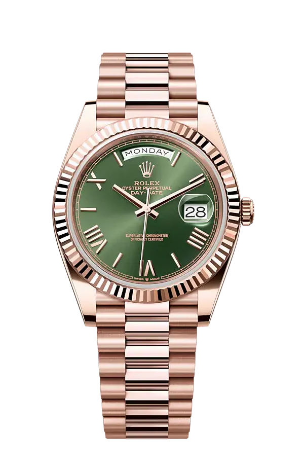 Rolex Day-Date 40mm Everose Gold 228235 Olive Green Roman President Chronologie Rolex Day-Date 40mm Everose Gold 228235 Olive Green Roman President Chronologie