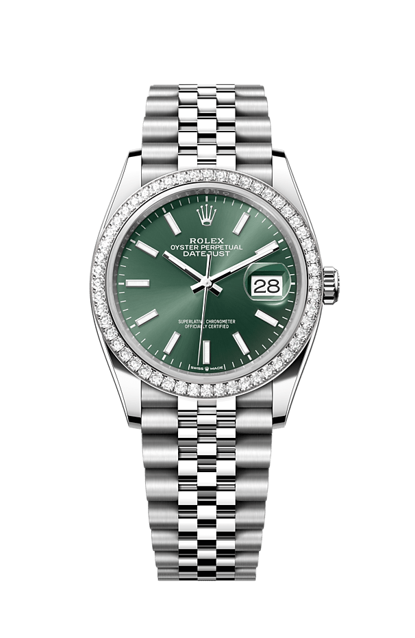 Rolex Datejust 36 Steel White Gold 126284RBR Mint Green Diamond Jubilee Chronologie